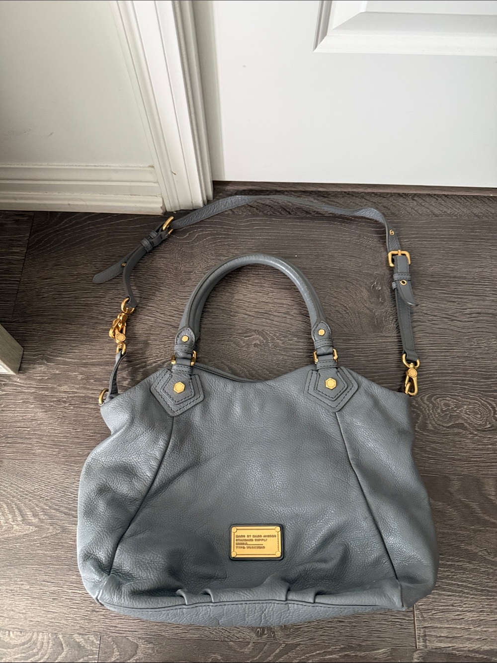 Marc Jacobs Gray Pebbled Leather Satchel with Gold Hardware